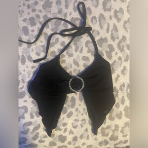 Black rhinestone crop top party top